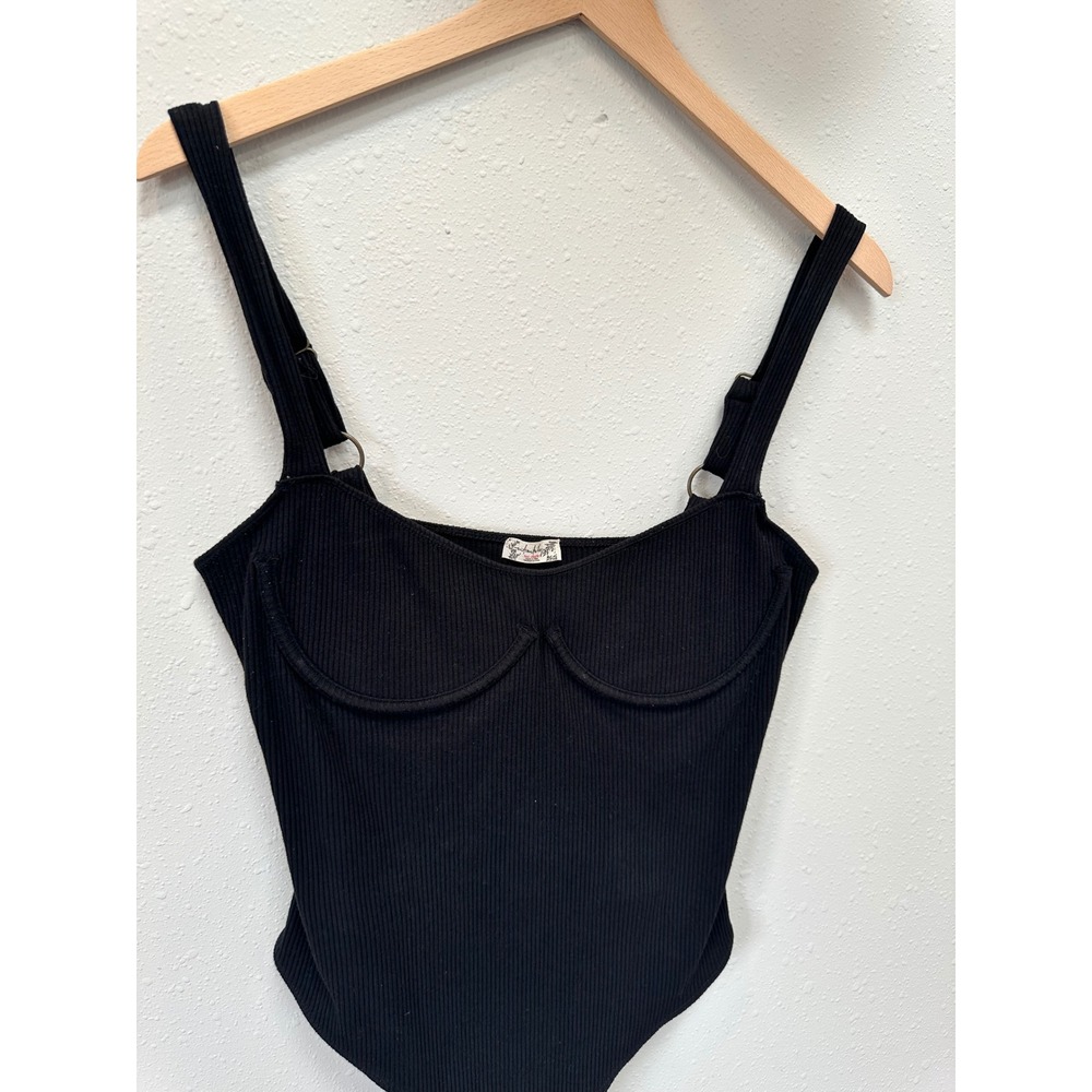 Free People Bodysuit Womens XS Black Ribbed Bustier O-Ring‎ Intimately Sexy Edgy - Picture 11 of 16